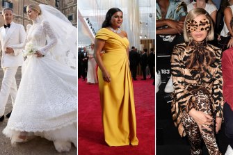 Lady Kitty Spencer married Michael Lewis in Dolce & Gabbana in July 2021; Mindy Kaling in Dolce & Gabbana at the 2020 Oscars; Cardi B at the Dolce & Gabbana show in 2019.