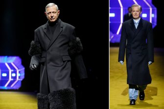 Jeff Goldblum, 69. and Kyle MacLachlan, 62, add Hollywood glamour to the Milan menswear shows at Prada.