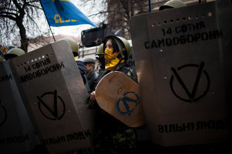 An anti-government protester in Kiev, 2014. “We have been fighting this war of freedom for years in Ukraine,” says Shevchenko.