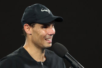 Rafael Nadal speaks after his win on Thursday.