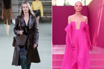 Australian model Emma Balfour, 42, in Bottega Veneta and US model Kristen McMenamy, 47, in Valentino.