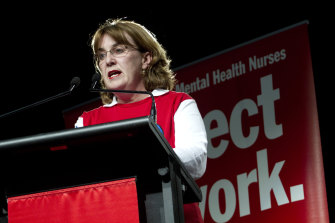 Putting on her scrubs: Australian Nurses Federation secretary Lisa Fitzpatrick.