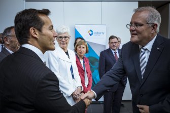 Prime Minister Scott Morrison meeting with managing director of Moderna for Australia and New Zealand, Michael Azrak, earlier today. 
