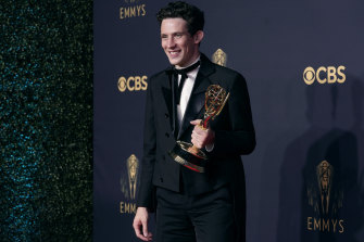 Josh O’Connor, winner of the award for outstanding lead actor in a drama series for The Crown, poses at the 73rd Primetime Emmy Awards in Los Angeles.