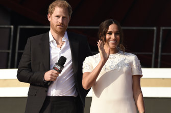 Prince Harry, the Duke of Sussex, left, and Meghan, the Duchess of Sussex.