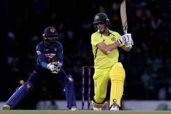 Pat Cummins of Australia bats during the 4th match in the ODI series between Sri Lanka and Australia.