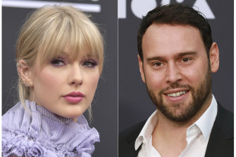 Taylor Swift and Scooter Brown, who bought Big Machine Records and acquired Swift's master recordings.