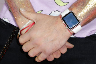 The Apple Watch, on the glitter-sheened wrist of Frankie Grande, brother of singer Ariana, wearing a millennial pink top in 2016.