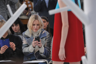 Laura Brown watching the Delpozo runway show at New York Fashion Week in 2015.