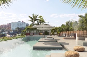 An artist’s impression of the TFE Collection hotel’s rooftop pool in Surry Hills, Sydney.
