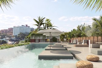 An artist’s impression of the TFE Collection hotel’s rooftop pool in Surry Hills, Sydney.