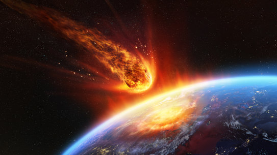 An illustration of a fired asteroid in a collision.