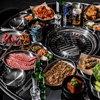 A spread of dishes at Hongdae Pocha.