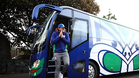 Josh Curran arrives at Mt Smart Stadium during the week before the Warriors’ homecoming.