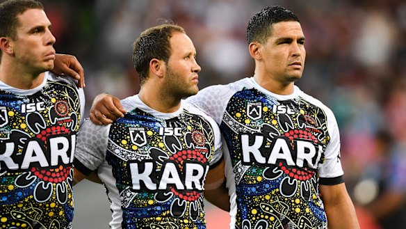 Taking a stand: Cody Walker, right,  opted not to sing the anthem before the NRL Allstars match.