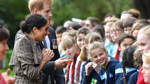 The duke and duchess meet some of those in the crowd at Wellington. 