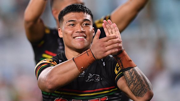 Penrith winger Brian To'o thanks his family and friends after last week's win against the Rabbitohs.