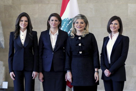 Members of Lebanon's new government: Minister of State for Social and Economic Rehabilitation for Youth and Women Violette Safadi, Interior Minister Raya al-Hassan, Minister of State for Administrative Development May Chidiac and Minister of Energy and Water Nada Boustani Khoury.