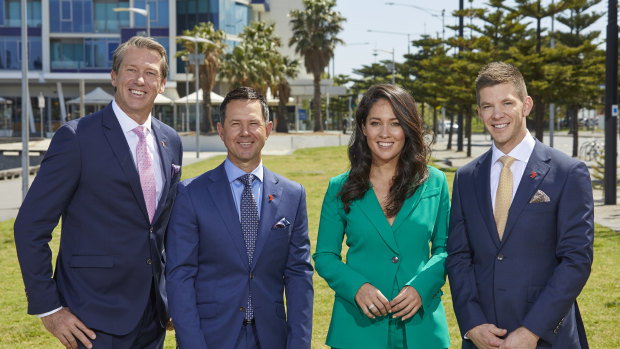 Glenn McGrath, Ricky Ponting, Mel McLaughlin and Tim Paine lead the Seven Network's cricket commentary team.