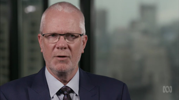Former ABC chairman Justin Milne during an interview with Four Corners journalist Sarah Ferguson. 