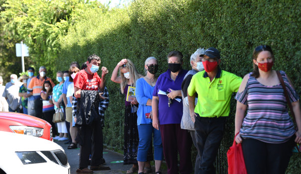 Residents queue for COVID testing in Sunbury on Wednesday morning.