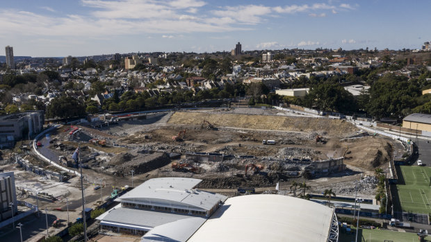Construction site: The Allianz Stadium site in December. The NRL has been told work is already six months behind schedule.