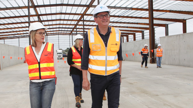 Transport Minister Jacinta Allan (left) and Premier Daniel Andrews tour the West Gate Tunnel site in December.