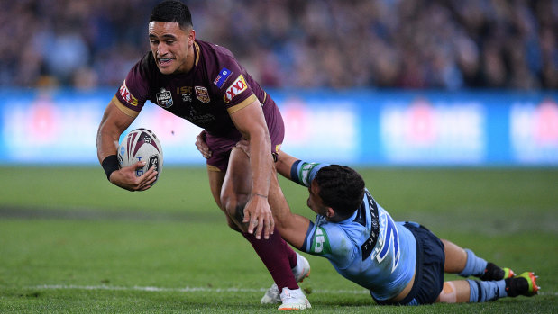 Coverage: Nathan Cleary makes a crucial tackle on Valentine Holmes.