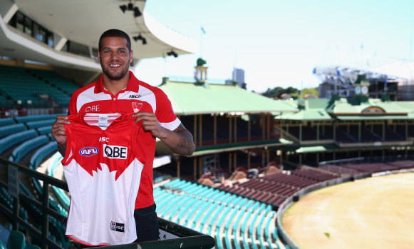 New in town: Lance Franklin after joining Sydney in 2013.