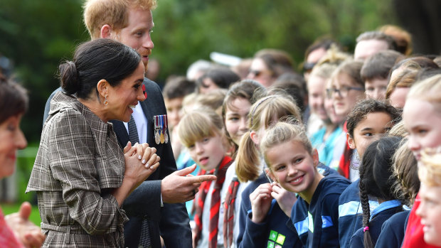 The duke and duchess meet some of those in the crowd at Wellington. 