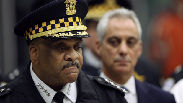 Chicago Police Superintendent Eddie Johnson, left, and Mayor Rahm Emanuel speak about the shooting.