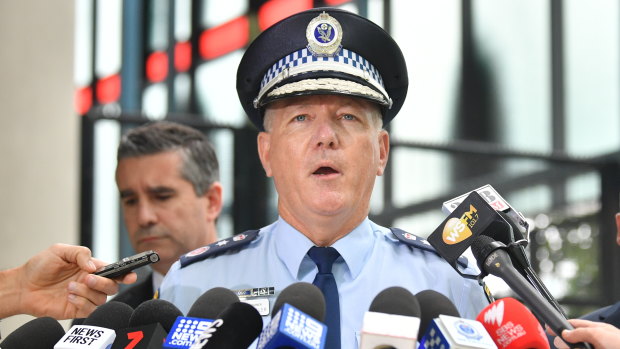 NSW Police Commissioner Mick Fuller addresses the media on Wednesday after Chris Dawson's arrest.