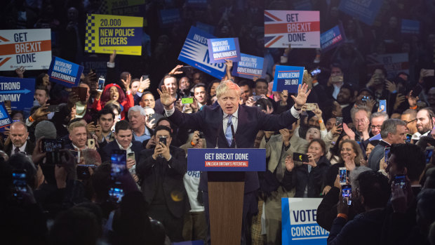 British Prime Minister Boris Johnson in full flight during the 2019 general election campaign.