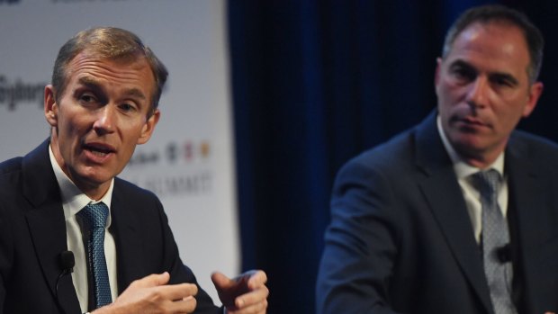 NSW Education Minister Rob Stokes, left, and Labor's education spokesman Jihad Dib agree on the need to review significant elements of the current schooling system at the Herald's Schools Summit on Monday. 