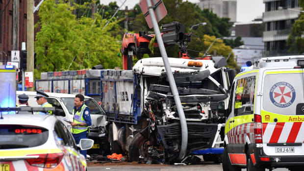 The scene of the truck crash at Green Square.