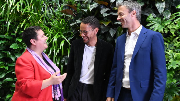 Head of the University of Sydney's school of mathematics and statistics Professor Jacqui Ramagge, director at Sydney Mathematical Research Institute Professor Geordie Williamson and Jared Field, Sydney University graduate and PhD candidate in mathematical biology at Oxford University. 