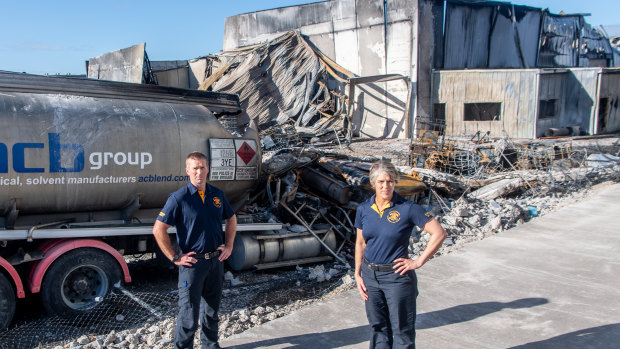 Dion Robinson, who was on the scene at Derrimut, and union health and safety representative Kat Dunell, who attended the 2018 Footscray fire