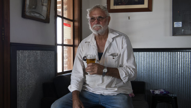 Local Sidney Kinsey having a beer at the Nevertire Hotel: 'This drought has just been hanging around too long.'