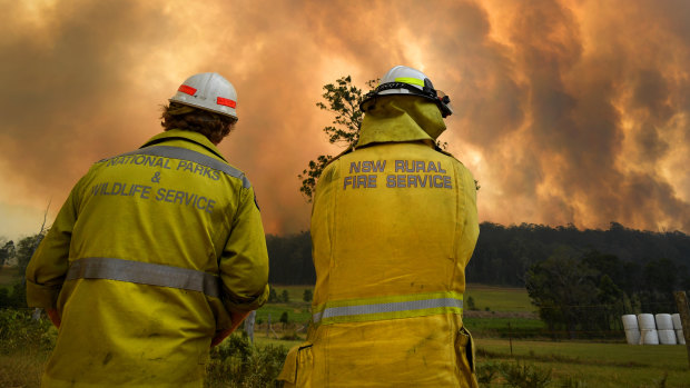 Smoke from a large bushfire outside Nana Glen, near Coffs Harbour.