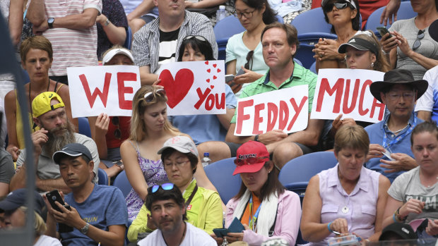 The Melbourne crowd shows its love for Federer.