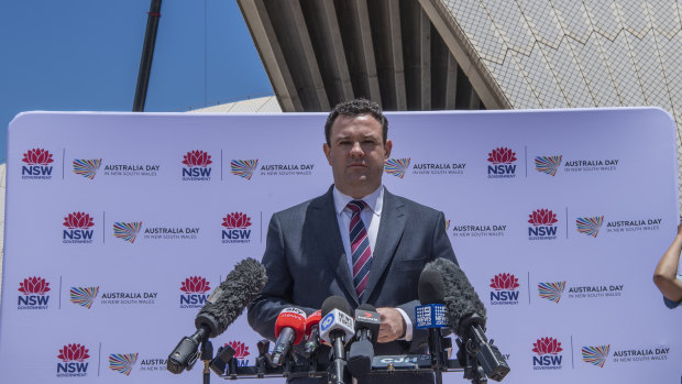 Tourism minister Stuart Ayres announces Sydney's Australia Day program at the Opera House.