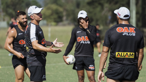 Heat is on: Ivan Cleary makes a point to his players at training on Wednesday.