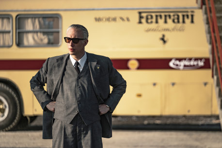 Adam Driver as Enzo Ferrari in Ferrari.