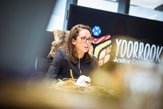 Victorian State Attorney General Jaclyn Symes gives evidence on the witness stand of the Yoorrook Justice Commission