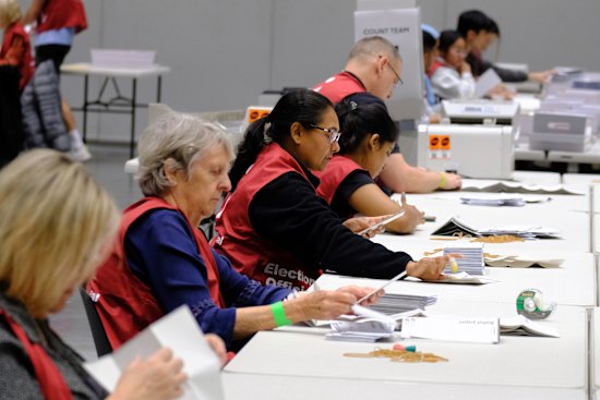 Generic photo of VEC staff sorting ballots at the Convention Centre.