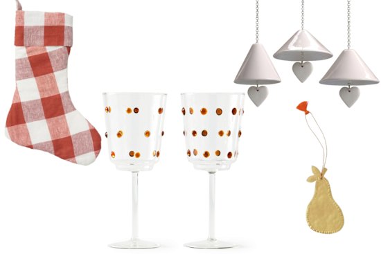 Carlotta + Gee stocking, “Nob” glasses, Mud Australia ornaments, “Pear” tree decoration. 