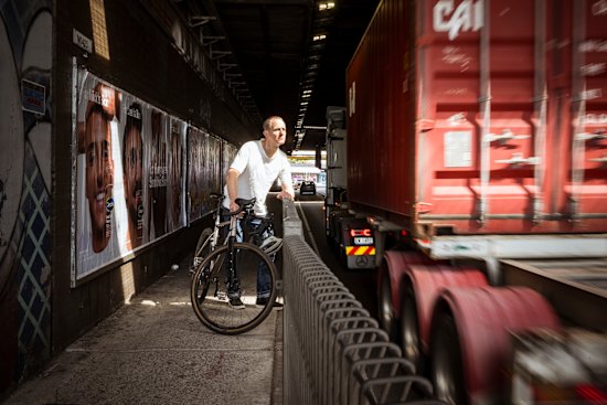 John Symons, president of the cycling advocacy group BikeWest, at the northern edge of the Ashley Road railway underpass.