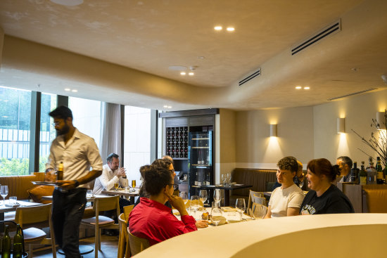 Curves, nooks and booths in Morena restaurant’s upstairs dining area.