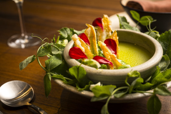 Steamed pea custard with broad beans and zucchini at fine-diner Babae.