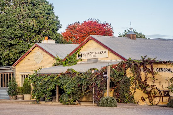 The restored weatherboard buildings housing Merricks Store.